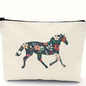 Floral Horse Silhouette Zipper Pouch